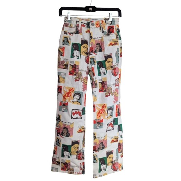 REFORMATION High-Rise Straight Leg White Jeans Colorful Comic Graphic 23 Small - Picture 2 of 9